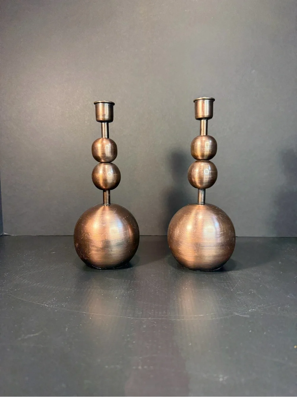 1960 VintageMade Market Co. Bronze Stacked Sphere Candlestick Holders (Set of 2)